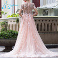 Eine Linie Tulle Kurzes Hülsen-Hochzeits-Kleid-Brautkleid, rosafarbenes Hochzeits-Kleid